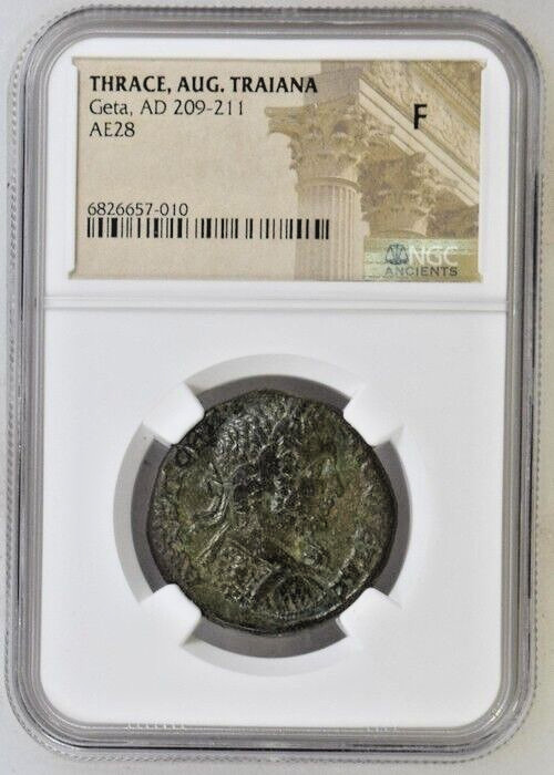 Thrace Aug. Traiana Geta AD 209-211 AE 28 NGC F *010