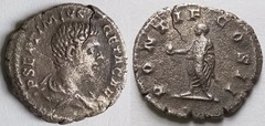 Geta as Caesar AR Denarius AD 209 PONTIF COS II Globe Scepter Roman Coin