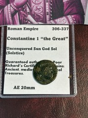 Scarce! Constantine 1, The Great! 307-337AD Sun God Sol Rev. 20mm AE Follis CB31