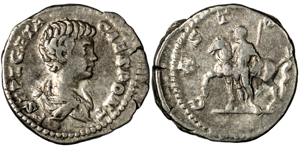 Roman Republic. Geta as Caesar, AR Denarius 3.36 gr., 19 mm, Castor Rev. RIC 6