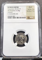 69-79 AD ROMAN EMPIRE VESPASIAN SILVER DENARIUS ANTIOCH NGC CHOICE FINE ANCIENT