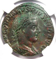 Roman Gordian III AE Sestertius Copper Coin 238-44 AD – Certified NGC Choice AU