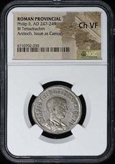 Philip II, AD 247-249 ROMAN PROVINCIAL BI Tetradrachm NGC Ch VF