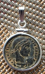 Roman Emperor Constantine the Great Genuine Ancient Coin Silver Pendant with COA