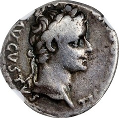 Tiberius 14-37 AD, Silver Bible Tribute Penny AR Denarius Coin Roman Empire, NGC