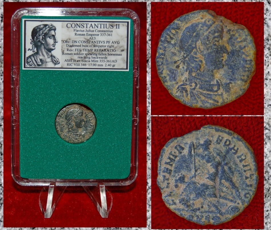 Ancient Roman Empire Coin CONSTANTIUS II Roman Soldier Spearing Fallen Horseman
