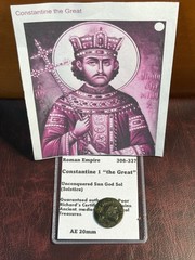 Scarce! Constantine 1, The Great! 307-337AD Sun God Sol Rev. 20mm AE Follis CB31