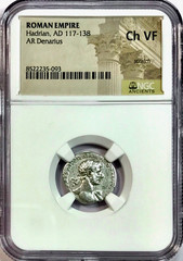 117-138 AD Hadrian As Augustus Ancient Roman Silver Denarius Rome NGC Choice VF