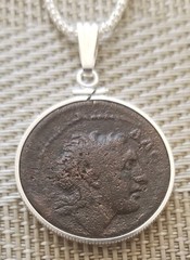 Alexander the Great Portrait Ancient Roman Macedon Koinon Coin Silver Necklace