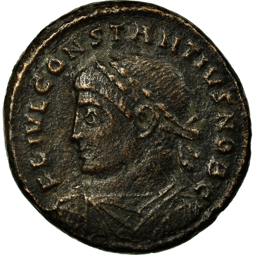 [#496049] Coin, Constantine II, Follis, 327-328, Arles, EF, Copper, RIC:315