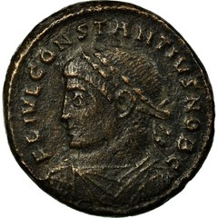 [#496049] Coin, Constantine II, Follis, 327-328, Arles, EF, Copper, RIC:315