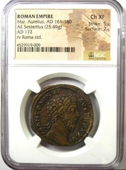 Marcus Aurelius AE Sestertius Copper Roman Coin 172 AD – Certified NGC Choice XF