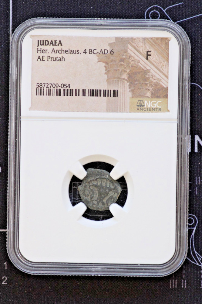 NGC F Herod Archelaus 4 BC – 6 AD King of Judaea Bronze Prutah Ancient LVB1.001