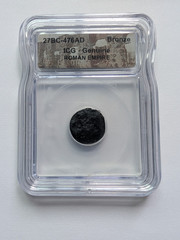 27BC-476AD Roman Empire Bronze Double Denomination Coin, ICG Certified Slab