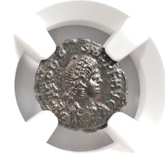 Theodosius Eastern Roman Empire 379-395 NGC AU Nummus AE4 Victory Captive Slave