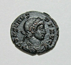 CONSTANS. 337-350 AD. AE 4. TRIER MINT, C. 348-350 AD TWO SOLDIERS REVERSE SHARP