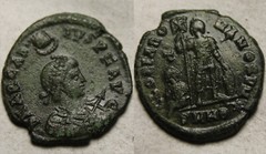 Rare original ancient Roman coin Arcadius God’s hand standard captive Chi-rho