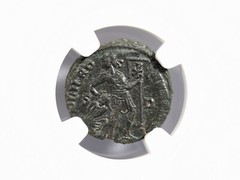 Gratian Western Roman Empire 367-383 NGC AU Nummus AE3 Captive Soldier Chi Rho