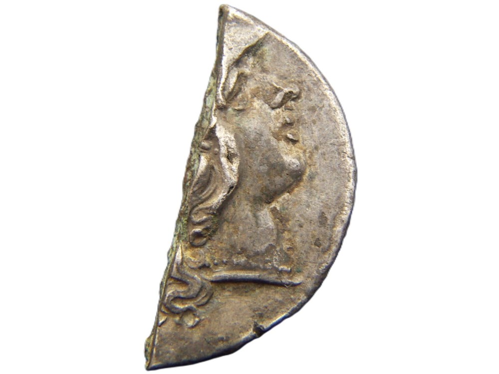 UNKNOWN UNIDENTIFIED ANCIENT ROMAN EMPIRE CUT SILVER ? 1/2 COIN