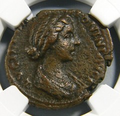 Roman Coin Lucilla / Pudicitia 164-182/3 AD Æ AS NGC Very Fine