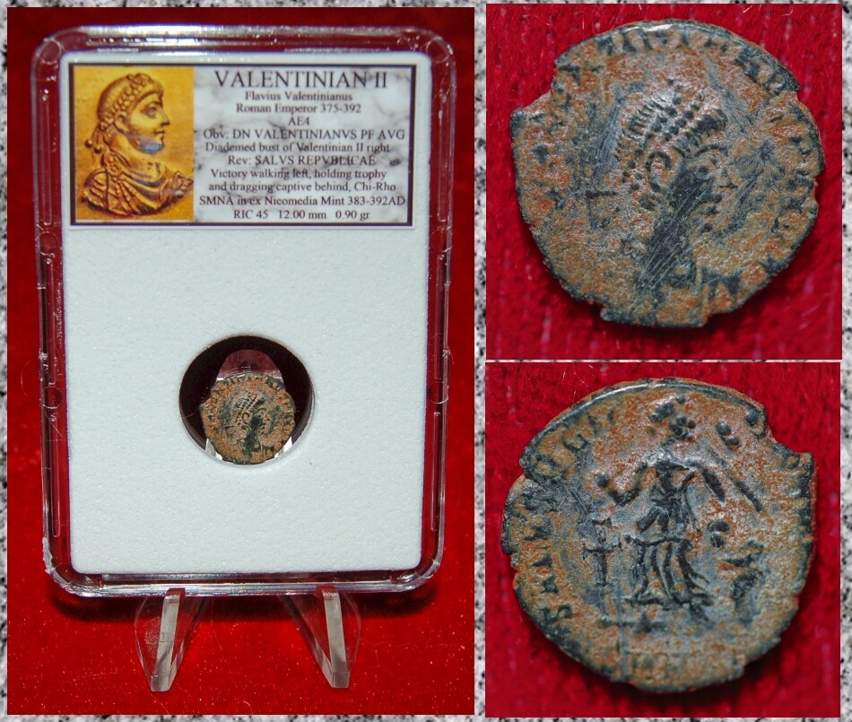 Ancient Roman Empire Coin VALENTINIAN II Victory With Trophy Dragging Captive