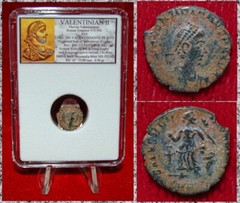 Ancient Roman Empire Coin VALENTINIAN II Victory With Trophy Dragging Captive