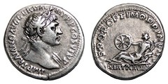 *AET* TRAJAN AR Denarius. VF+/EF-. Via Traiana. SCARCE!
