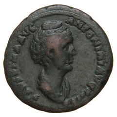 ROMAN EMPIRE – 138-141 AE As – Faustina I – Concordia Leaning on Column