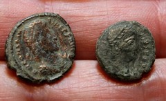 2 Small Authentic Ancient Roman Bronze Coins Old Excavation In Europe LOT #Y-42