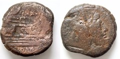 After 211BC AS Bronze 30mm 21.7grams Roman Janus Prow XX-6 Very Nice Detail Huge