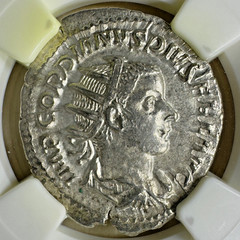 ‘Roman Empire – Gordian III AD 241 Silver AR Double-Denarius NGC Ch XF Laetitia