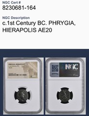 Ancient Hierapolis Phrygia Coin 1st Century BC NGC Extremely Rare Certified