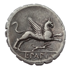 Roman Republic. L. Papius. 79 BC. AR Serrate Denarius. Rome mint.