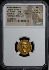 Caligula, AD 37-41 ROMAN EMPIRE AV Aureus NGC XF40 5/4