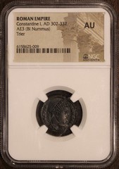 Constantine I the Great (AD 307-337). AE3 or BI nummus (19mm, 6h). NGC AU
