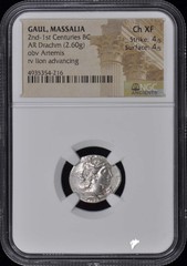 2nd-1st Centuries BC GAUL, MASSALIA AR Drachm NGC XF45