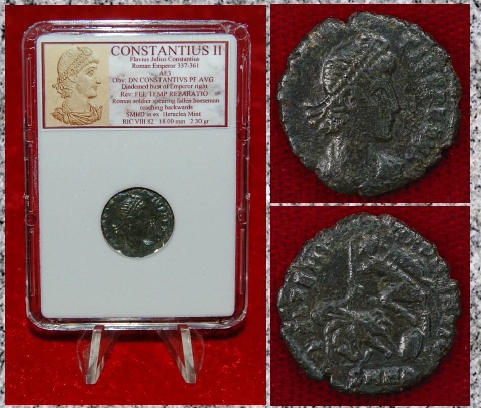 Ancient Roman Empire Coin CONSTANTIUS II Roman Soldier Spearing Fallen Horseman