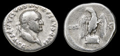 VESPASIAN / Eagle on Cippus COS VII. 76 AD Rome mint. Roman Empire Denarius Coin