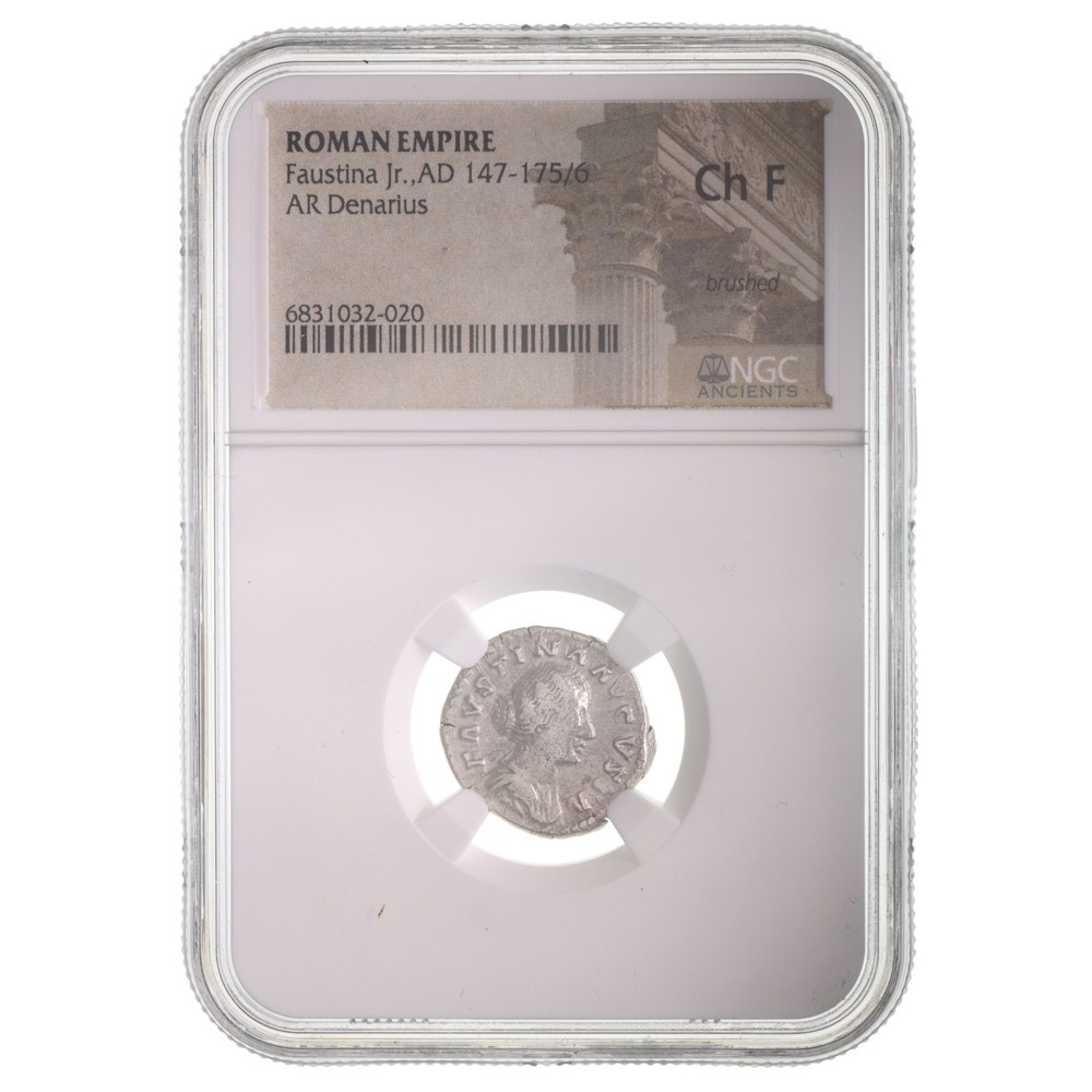 Faustina Junior Silver Denarius Roman Coin NGC Ch-F Certified Ancient Coin