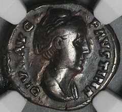 138 NGC Ch F Faustina Sr Roman Empire Denarius Temple Dedication Rare (22031701C