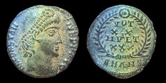 Ancient Roman Empire Coin CONSTANTIUS II Wreath VOT XX MVLT XXX Eye Appeal