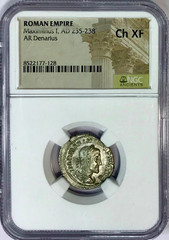 235-238 AD Maximinus I Ancient Roman Silver Denarius Coin NGC Choice XF