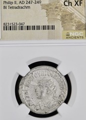 Child Roman Emperor Philip II 247AD-249AD Tetradrachm Provincial NGC Graded ChXF
