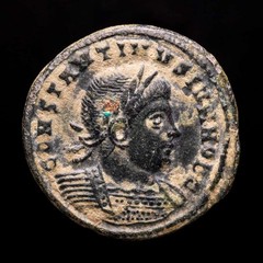 *Lucernae* Constantine II Follis VOT X in wreath / RT (6324) Rome 321 AD.