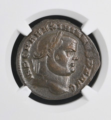 Roman Empire Maximian AD 286-310 Bi Nummus Antioch NGC Ch VF (flan flaw)