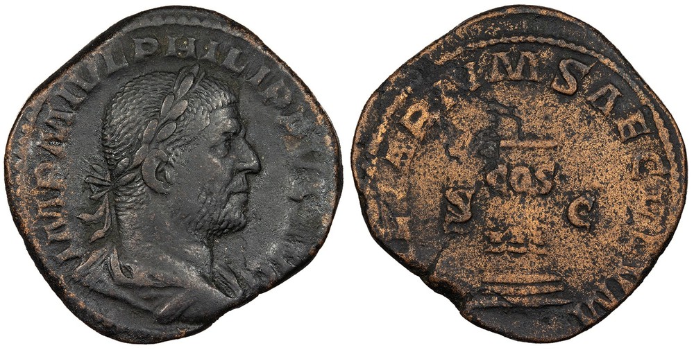 Philip I 244-249 A.D. Sestertius Good VF MILIARIVM SAECVLVM #AC103706