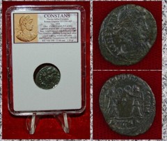 Ancient Roman Empire Coin CONSTANS Two Victories With Wreath Thessalonica Mint