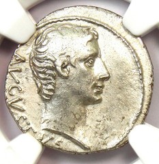 Augustus Silver AR Denarius Octavian 27 BC – Certified NGC Choice XF (EF)