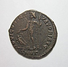 GALERIUS, AS AUGUSTUS, 305-311 AD. BRONZE FOLLIS. NICOMEDIA MINT. JUPITER REV.