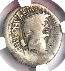 Cleopatra VII and Marc Antony AR Denarius Silver Coin 34 BC – Certified NGC Good
